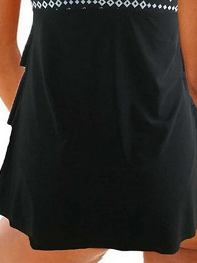 RTTMALL Women's Swimwear Tankini 2 Piece Plus Size Swimsuit Open Back Printing Geometric Black Camisole V Wire Bathing Suits New Vacation Fashion / Modern / P