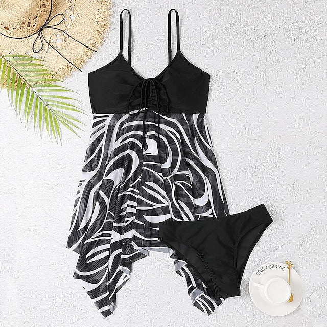 RTTMALL Women's Swimwear Swimdresses Normal Swimsuit 2 Piece Printing Graphic Black Bathing Suits Sports Beach Wear Summer