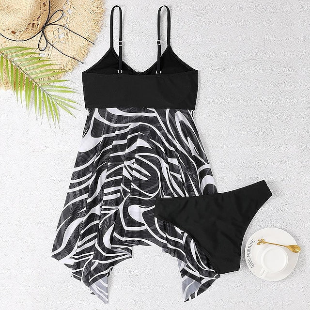RTTMALL Women's Swimwear Swimdresses Normal Swimsuit 2 Piece Printing Graphic Black Bathing Suits Sports Beach Wear Summer