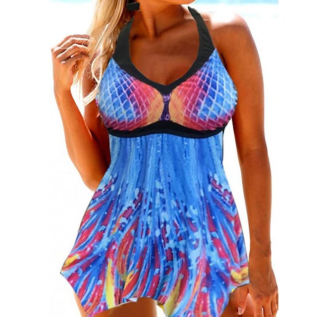 RTTMALL Women's Swimwear Swimdresses Normal Swimsuit 2 Piece Printing Graphic Blue Bathing Suits Sports Beach Wear Summer
