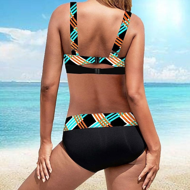 RTTMALL Women's Swimwear Tankini 2 Piece Plus Size Swimsuit Plaid Blue Crop Top Bathing Suits Sports Summer