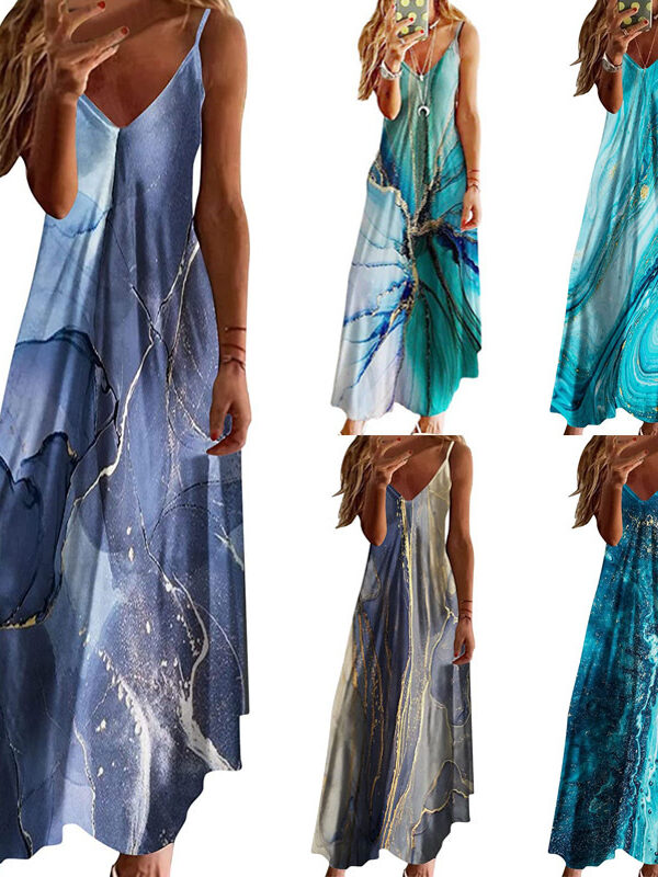 women's clothing summer V-neck sexy version A positioning printed dress loose large size strap dress