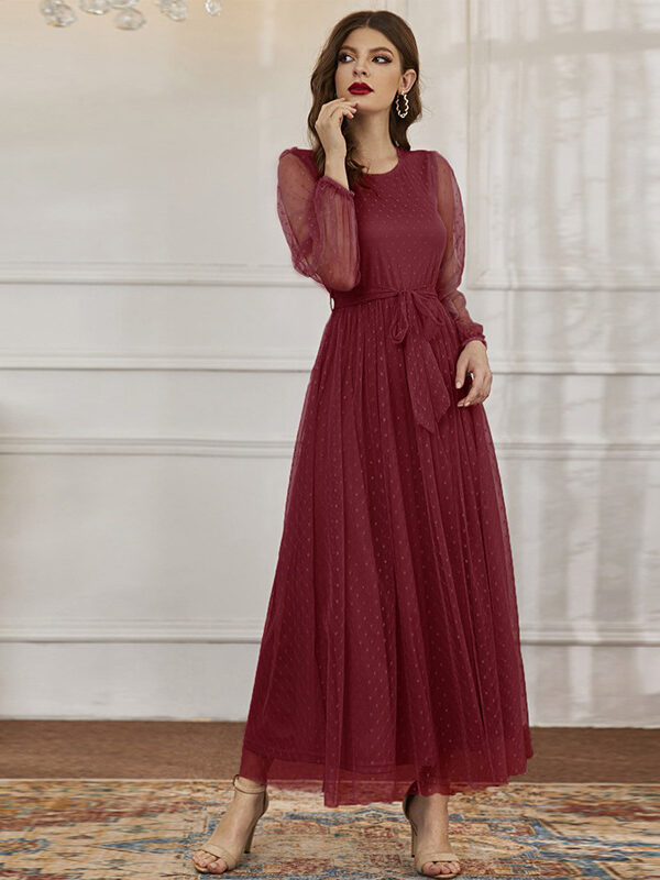 women's clothing  autumn and winter short sleeve new  fashion casual round collar gauze dress