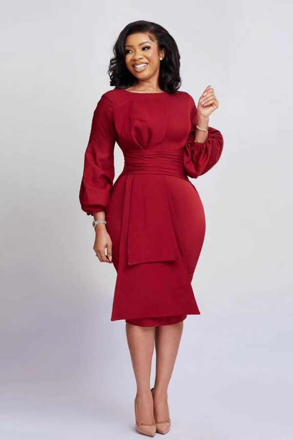 women's clothing spring new solid color round neck hip-wrapped temperament dress