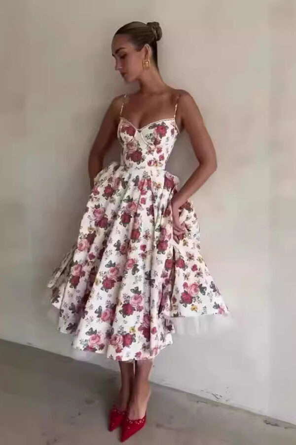 Women's sling waist-tight princess pettiskirt new floral dress summer women's high-grade