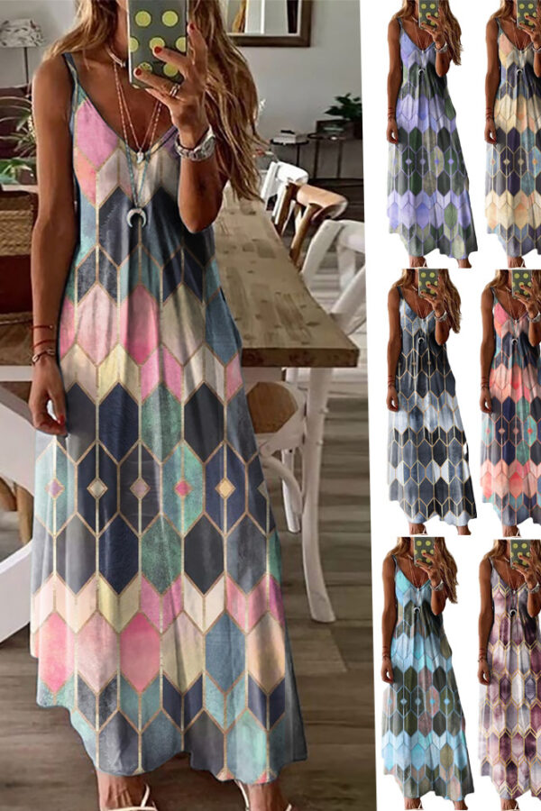 women's clothing summer casual printed camisole long dress