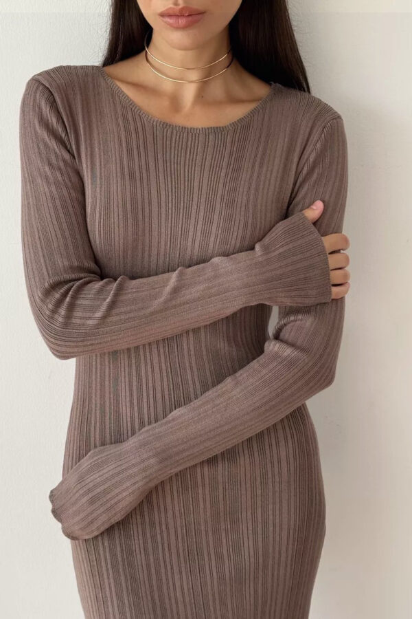 French lazy style sunken stripe waist-tight hip knitwear dress