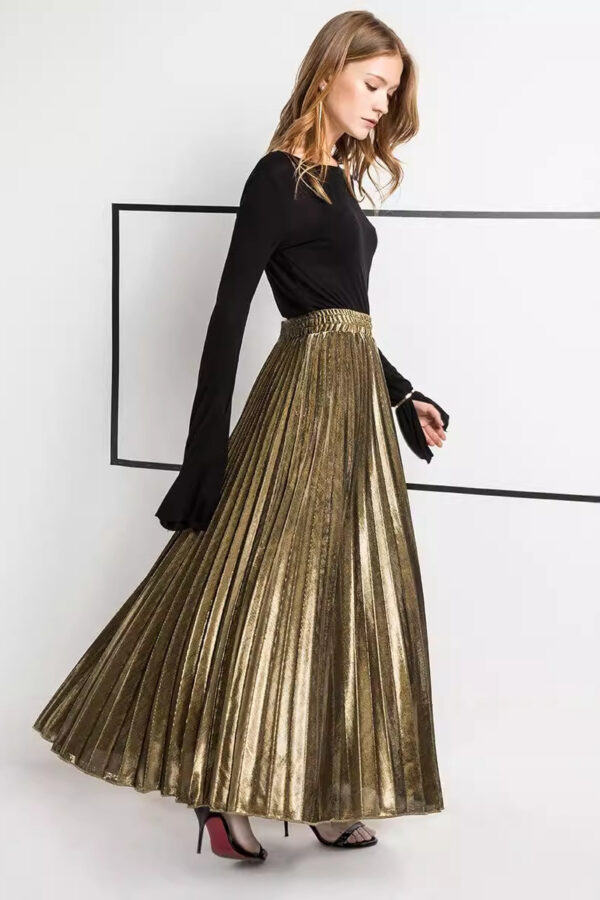 spring and summer new pleated skirt long skirt high waist big swing Golden Beach skirt for women
