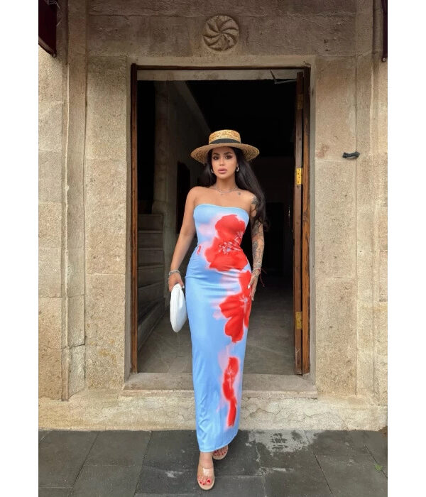 women's clothing sexy style slim print tube top split sheath long dress