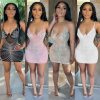 women's clothing sexy mesh hot drilling  night club slip women's dress short skirt
