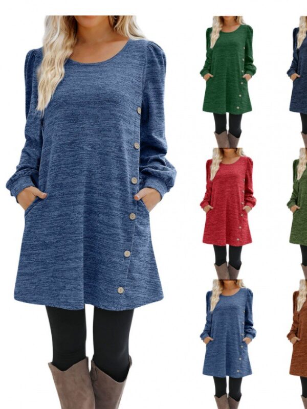 women's clothing New puff sleeve long sleeve round neck clinch dress T-shirt for women