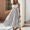 summer new striped V-neck sleeveless elastic waist large swing dress women