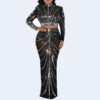 women's wear mesh hot drilling see-through long sleeve dress