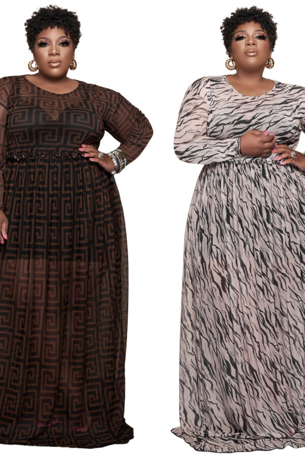 women's clothing high elasticity see-through printed sexy mesh plus size dress nightclub skirt