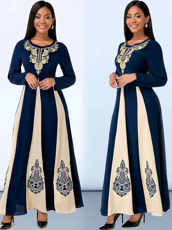 women's clothing dress round neck long sleeve long dress