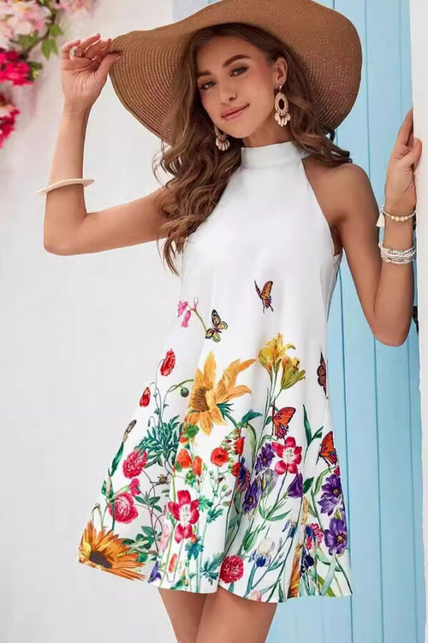 women's clothing spring and summer New hem floral print elegant sleeveless dress skirt