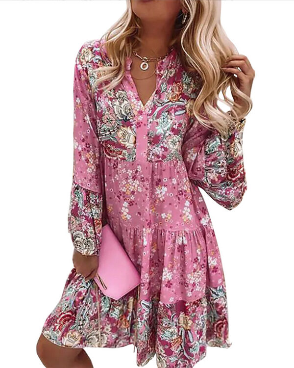 spring summer autumn new long sleeve women's V-neck temperament plus size dress