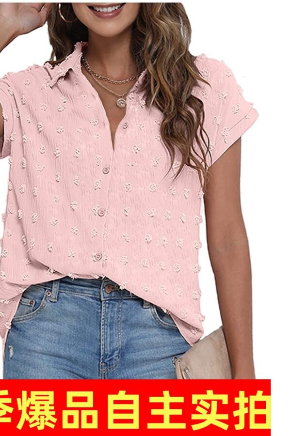 women's clothing Summer new loose button short sleeve shirt fur ball chiffon shirt