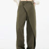 irregular trousers asymmetric laminated button loose wide-leg pants