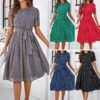 women's clothing spring/summer temperament leisure polka-dot self-tie Printing Dress