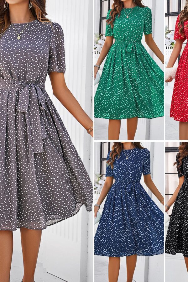 women's clothing spring/summer temperament leisure polka-dot self-tie Printing Dress