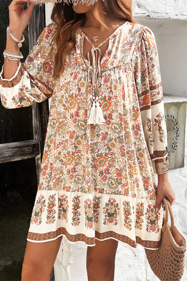 women's clothing spring and summer loose casual V-neck lace Printing Dress