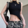 street metal five-pointed star stitching high-necked sleeveless top women's