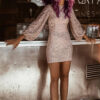 women's clothing new graceful and fashionable sequined lantern sleeve round neck sexy sheath dress