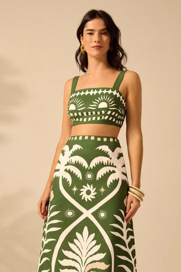 style fashion casual set women's printed camisole high waist straight skirt