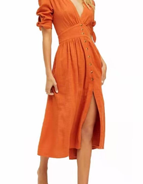 women's clothing fashion sexy deep v-neck long button long sleeve dress