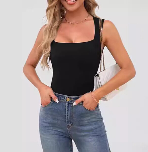 women's summer sleeveless cold-shoulder square collar thread shoulder strap top women's clothing
