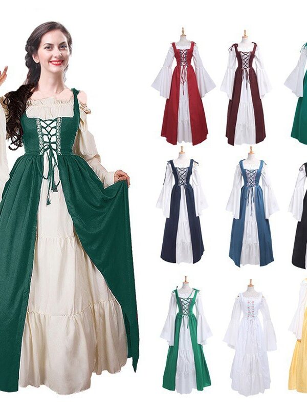 square collar binding waist Medieval Renaissance retro dress