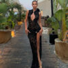 new arrival sexy fashion lace hollow high slit slim sleeveless dress