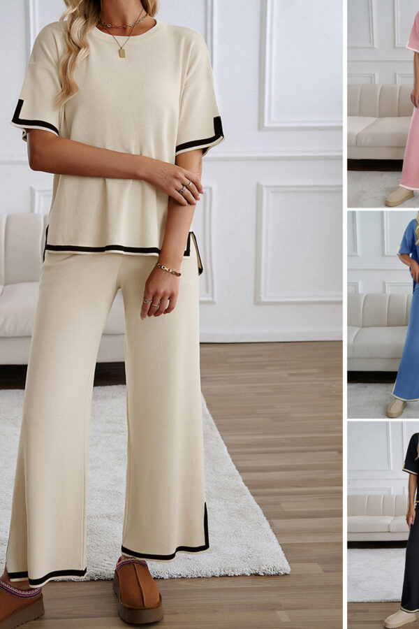 Women's leisure short-sleeved knitted trousers suit