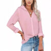 women's clothing ladies shirt long sleeve solid color polo collar casual shirt