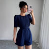 Advanced Simple puff sleeve solid color shorts jumpsuit women's clothing