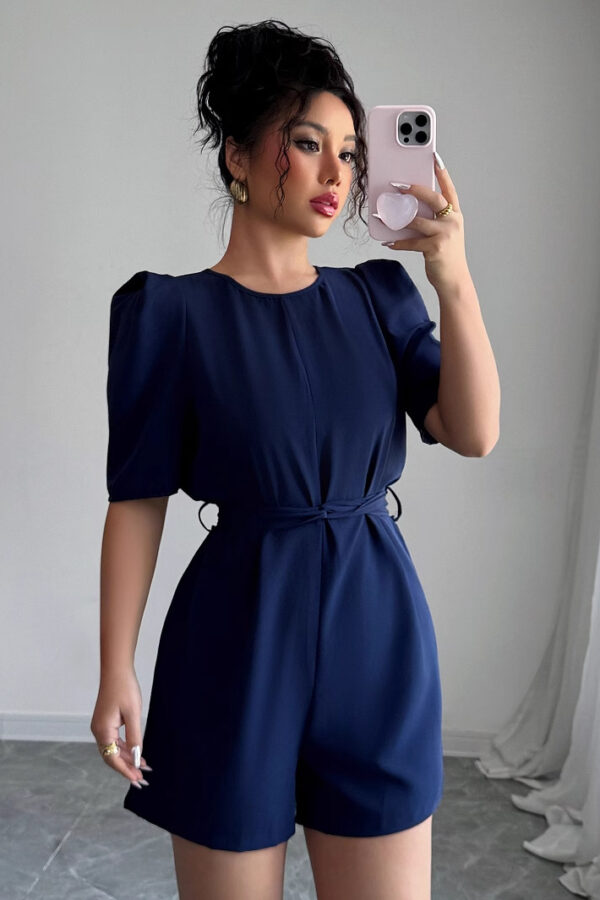 Advanced Simple puff sleeve solid color shorts jumpsuit women's clothing
