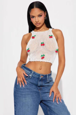 new knitted vest women's sweet heavy-duty colorful cherry ball hollow vest short