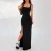 women's clothing elegant sexy dress new one-neck slit midi dress