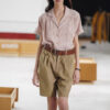 high-density organic cotton striped short-sleeved shirt with shoulder curling sleeves and Cuban collar