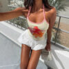 new sexy hot girl printed lace-up bandeau slim-fit vest