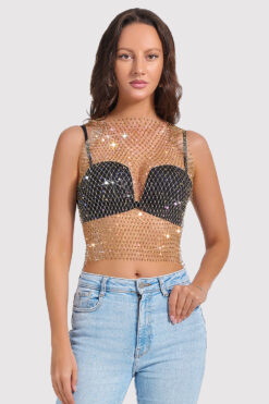 women's top night club hot girl full diamond vest top