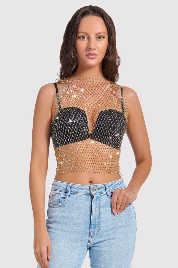 women's top night club hot girl full diamond vest top