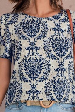 fashionable printed ruffle sleeve short sleeve T-shirt