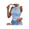 Women fashion cropped tank top turtleneck mesh jacquard top