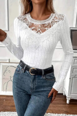 women's top new long sleeve top fall winter fashion casual V-neck lace