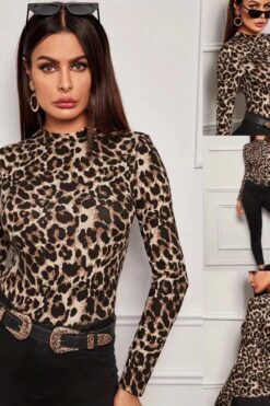 new leopard-print slim-fit high quality printed top