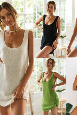 sexy backless beach cover-up vest dress vacation skirt sun protection shirt dress