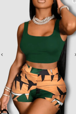 women's wear Hawaii beach vacation style digital printing vest shorts two-piece set