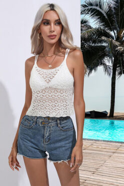 Europe and America cross border handmade crochet hollow-out design camisole women's new patchwork lace sleeveless short shirt summer
